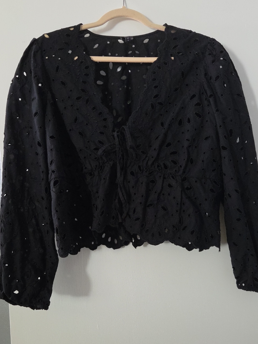 Express Black Eyelet Tie-Front Blouse